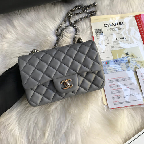 CHANEL MINI 20 BAG IN SHADOW GREY CALFSKIN GOLD HARDWARE