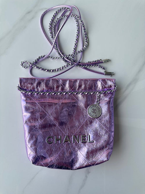 CHANEL MINI 20 BAG IN VIOLET PURPLE METALLIC LAMBSKIN