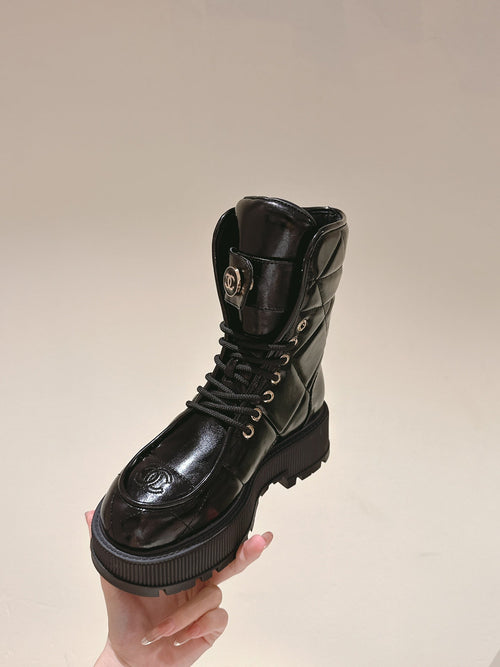 CHANEL MARTIN BOOTS IN BLACK EMBROIDERED CALFSKIN