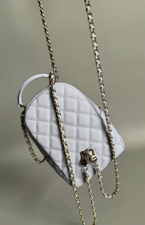 CHANEL MINI 18 BACKPACK WHITE CAVIAR LIGHT GOLD HARDWARE