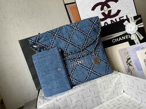 CHANEL MEDIUM 37 CROSSBODY BAG IN BLUE DENIM WITH CHAIN