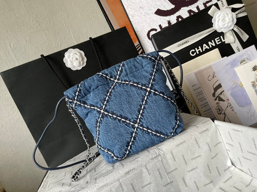 CHANEL MINI 20 CROSSBODY BAG IN BLUE DENIM WITH CHAIN