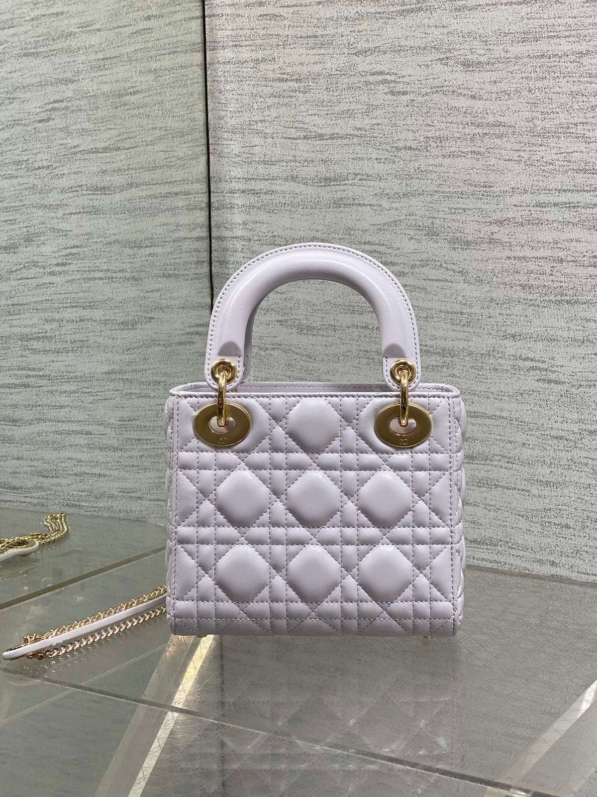 DIOR 25S MINI LADY  BAG 17 IN LILAC CALFSKIN CHARM CRYSTAL EMBELLISHMENTS