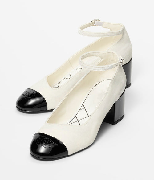 CHANEL MARY JANES IVORY BLACK VELVET